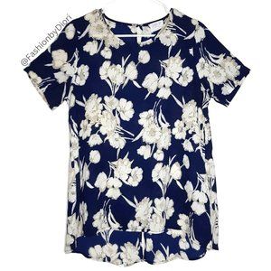 Sienna Sky navy blue floral print hi lo short sleeve blouse